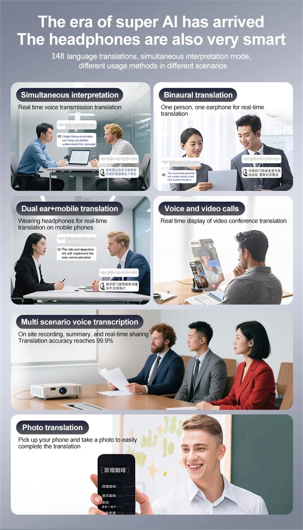 Smart Translation Headsets 144 Languages Real Time Translator Earbuds Wireless Bluetooth Headphones For Travel Business Learning