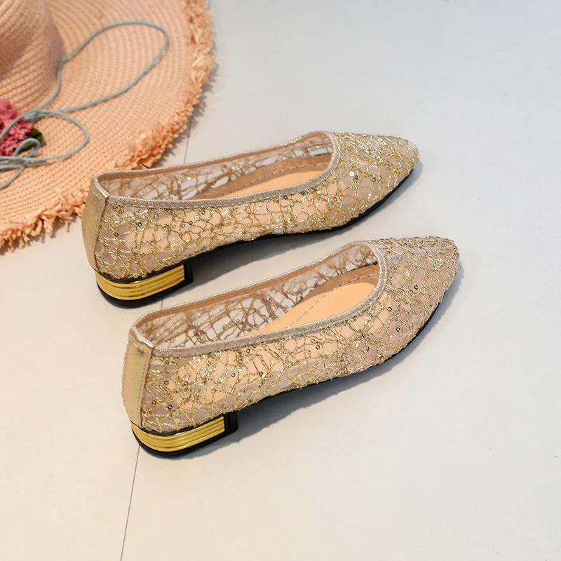 2024 Spring Summer Fashion New Casual Shallow Breathable High Heels Elegant Square Toe Thick Heel Mesh Women's Shoes NO:C1502