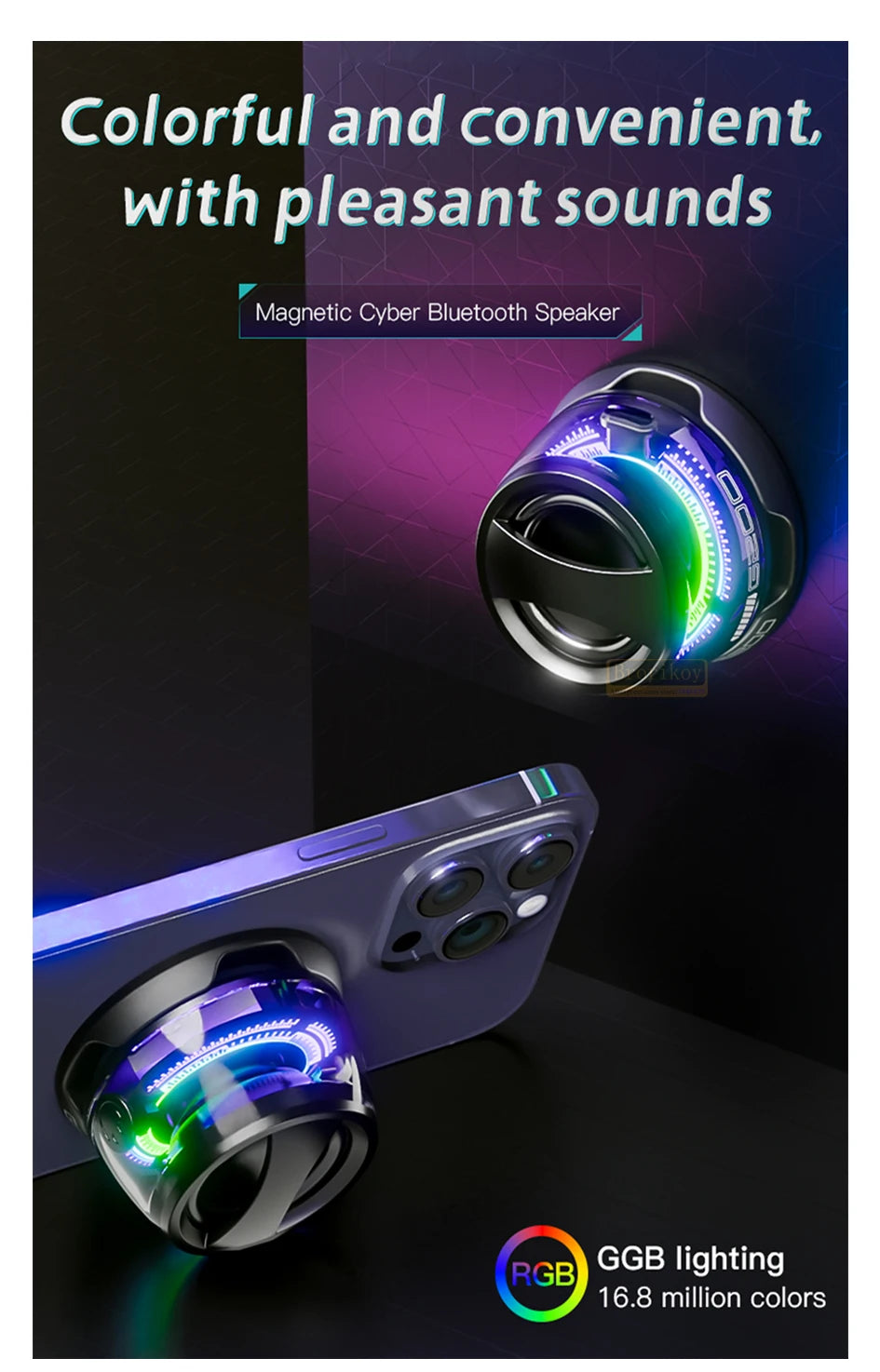 مكبر صوت صغير محمول بتقنية البلوتوث 5.3، مكبر صوت مغناطيسي صغير، صندوق صوت، تشغيل لمدة 7 ساعات، حامل هاتف للكمبيوتر الشخصي، شاومي، هواوي