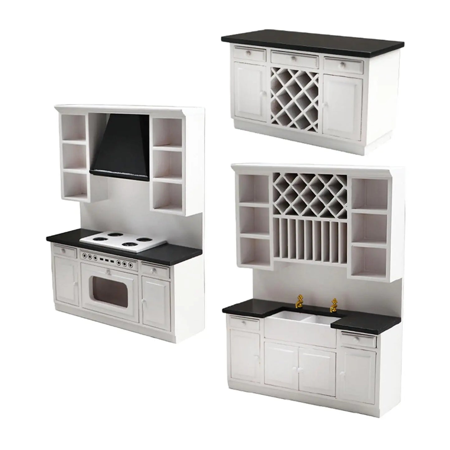 مجموعة أثاث غرفة الطعام وخزانة المطبخ لبيت الدمية بمقياس 1/12، مكونة من 3 قطع، ديكور منزلي بنفسك، طاولة بار صغيرة، إكسسوارات أثاث