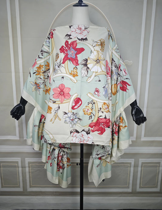 2025 Summer Fashion Beach Wear Twill Silk Loose Ruffle Sleeve Blouse For Women Elegant Lady Evening Party Soft Floral Tops