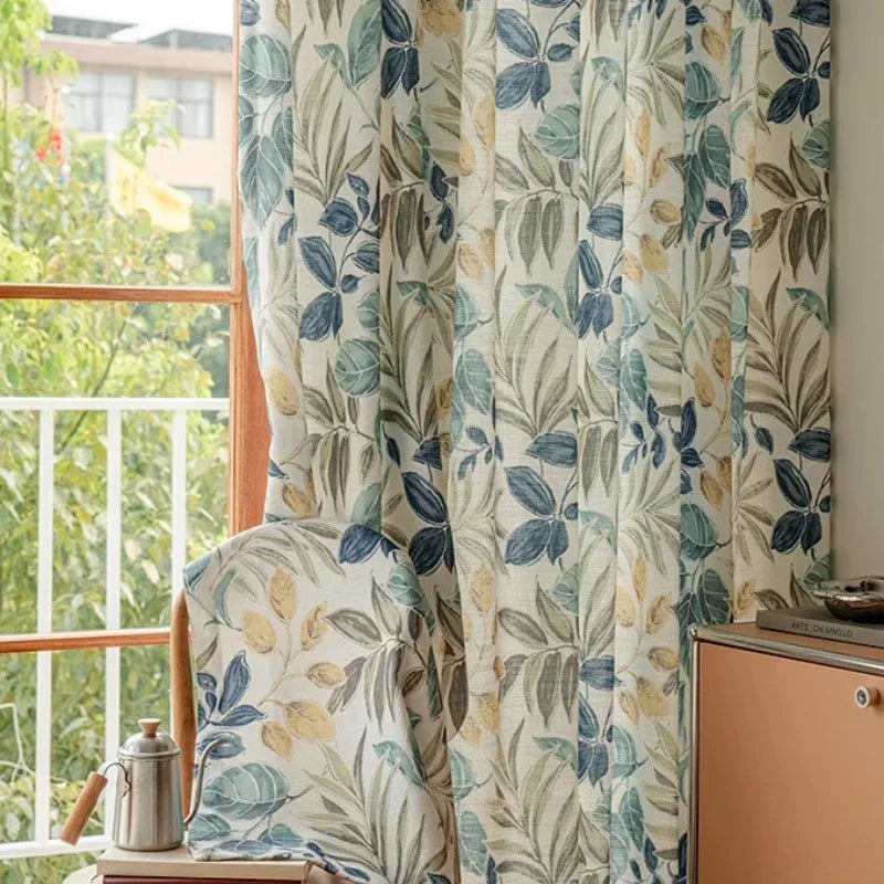 Curtains for Living Dining Room Bedroom  Autumn Maple Leaves American Country Pastoral Retro Cotton Linen Thick Korean Style