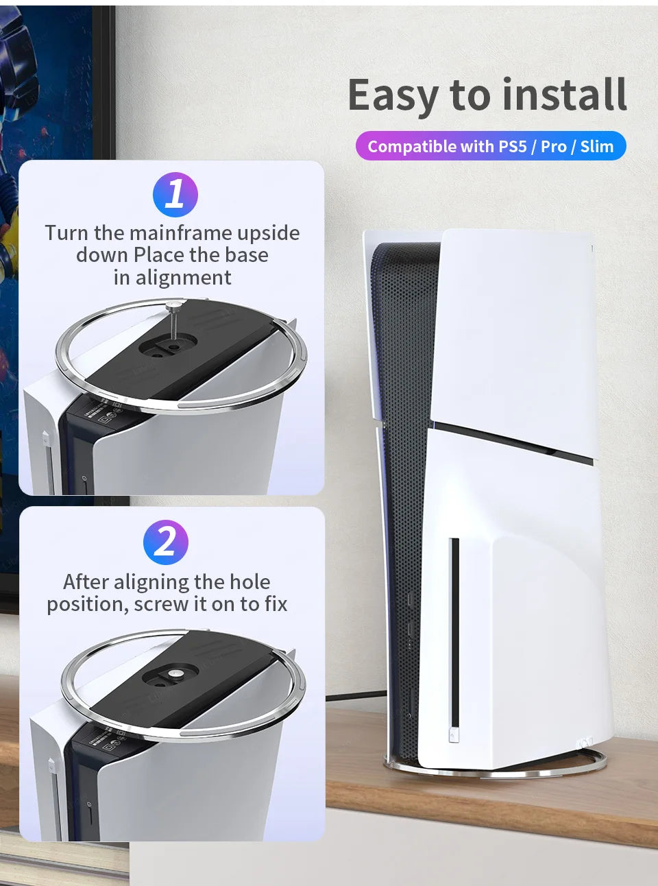 Portable Metal Vertical Stand for PS5 Slim/Pro Digital Disk Version Anti-Slip Base Holder for PS5 Pro Console Accessories SwiftNest