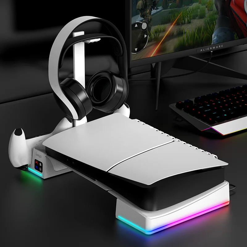 IPEGA Multi-Functional Horizontal Stand for PS5 Slim/Pro Console with Dazzling RGB Colors Equipped with 3 Cooling Fans PG-P5S039