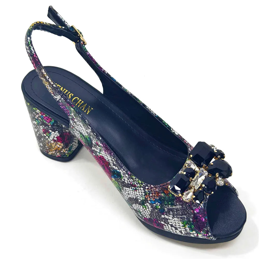 Venus Chan Italian Sandals and Bags Matching Set 2024 Women Heel Party for Gold Colour Wedding Bigger Size Thick Heel Shoes