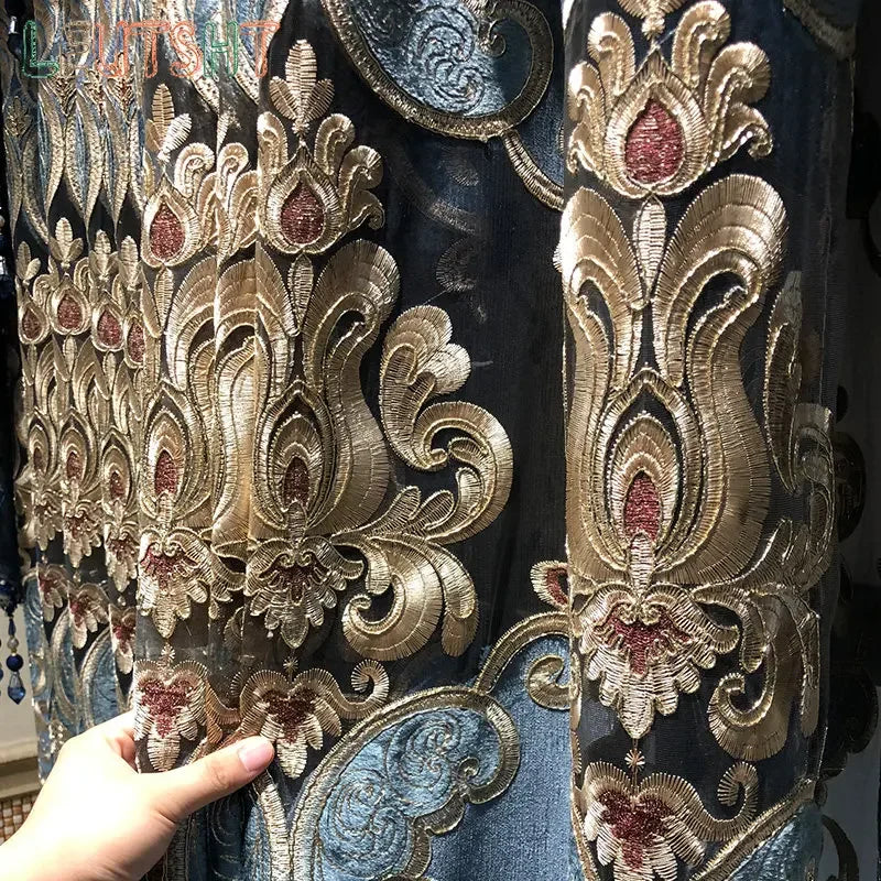 ستائر على الطراز الأوروبي لغرفة المعيشة وغرفة الطعام وغرفة النوم، تطريز فاخر من قماش التول الفاخر، نافذة دراسة، ستارة مخصصة