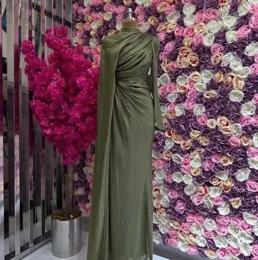 فستان نسائي عصري 2025، أحدث تصميمات المبيعات الساخنة، فستان نسائي أنيق غير منتظم، فستان أخضر ضيق