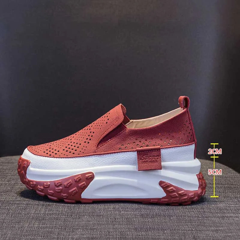 Fujin 7cm Genuine Leather Women Vulcanized Platform Wedge Chunky Sneaker Casual Stable Fashion Skate Boarding High Brand Shoes