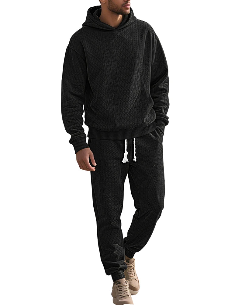 Outdoor Sports Men's Tracksuits Fashion Textured Long Sleeve Hoodies And Pants Two Piece Suits Fall Winter Men's Casual Outfits