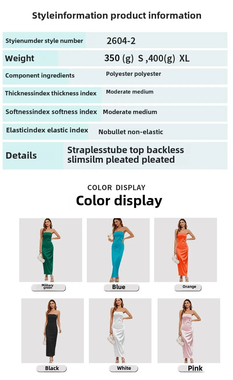 2025 New Fashion Women Sexy Dress Solid Color Wrapp Chest Elastic Backless Satin Dresses Casual Summer Bodycon Dress Party Dress