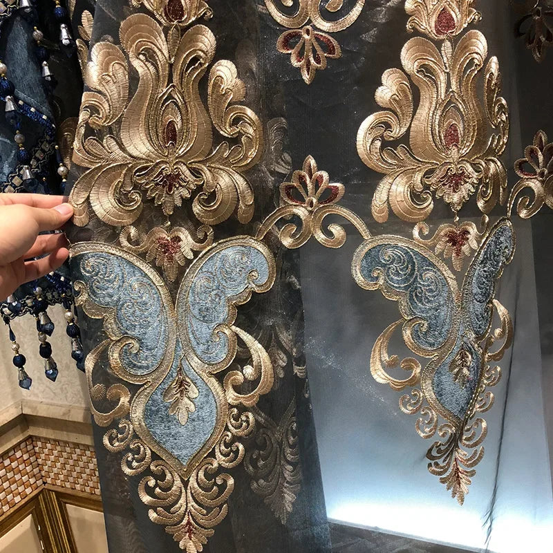 ستائر على الطراز الأوروبي لغرفة المعيشة وغرفة الطعام وغرفة النوم، تطريز فاخر من قماش التول الفاخر، نافذة دراسة، ستارة مخصصة