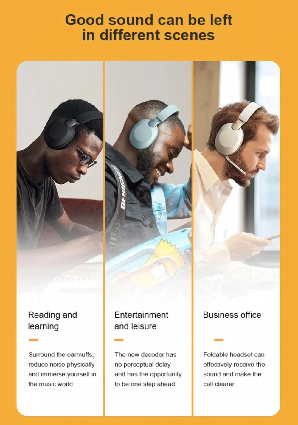 Wireless Bluetooth-Compatible Headset  Eearphone with Mic Hands-free HIFI Stereo BT5.1 Over-Ear Headphone for Call and Music