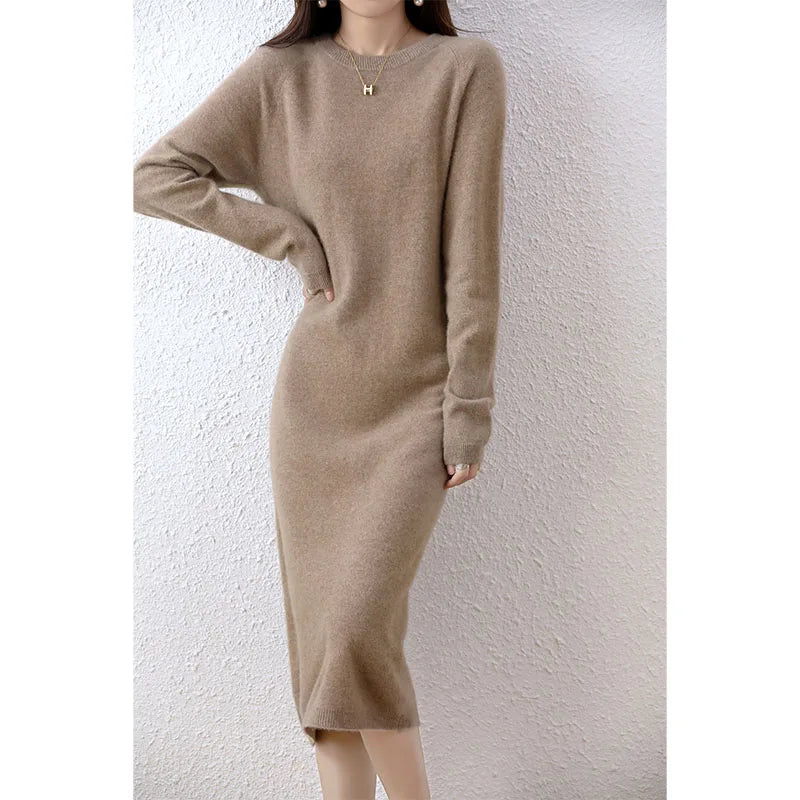 2022 Autumn Winter New Women Fashion Dress 100% Wool Warm Sweater Dress Long Sleeve Knitted Pullover Female Casual Dresses SwiftNest