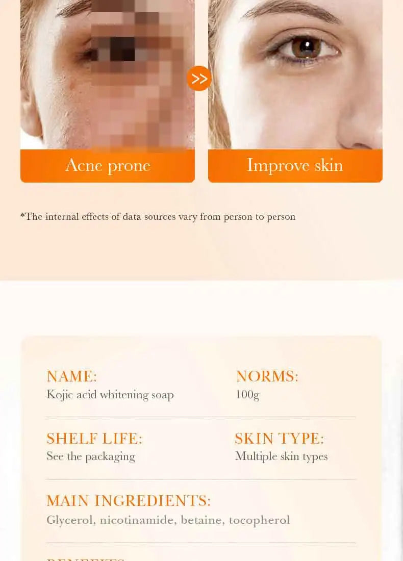 Handmade Whitening Soap Skin Care Deep Cleaning Moisturizing Cleansing Essential Temperate Soap Brighten Skin Kojic Acid Soap