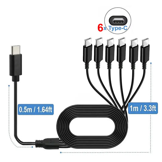6 in 1 USB C PD Splitter Cable Multi USB C to Type C Male Charger Cord for iPhone 15 Pro / Android Phone Tablet Switch and More