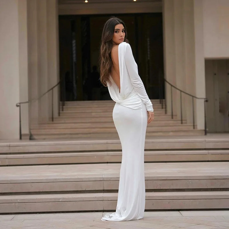 Women's Clothing 2025 Autumn New Style High-end Temperament Sexy Backless Dress Long Skirt Slim Fit Long Sleeved Dress SwiftNest