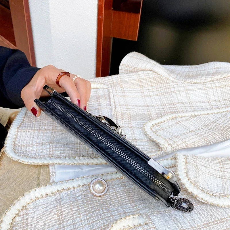 محافظ طويلة للنساء والرجال بتصميم علامة تجارية فاخرة شهيرة، محافظ على شكل جمجمة بانك للسيدات والفتيات، وجيب للنقود وحامل للبطاقات وحقيبة للهاتف