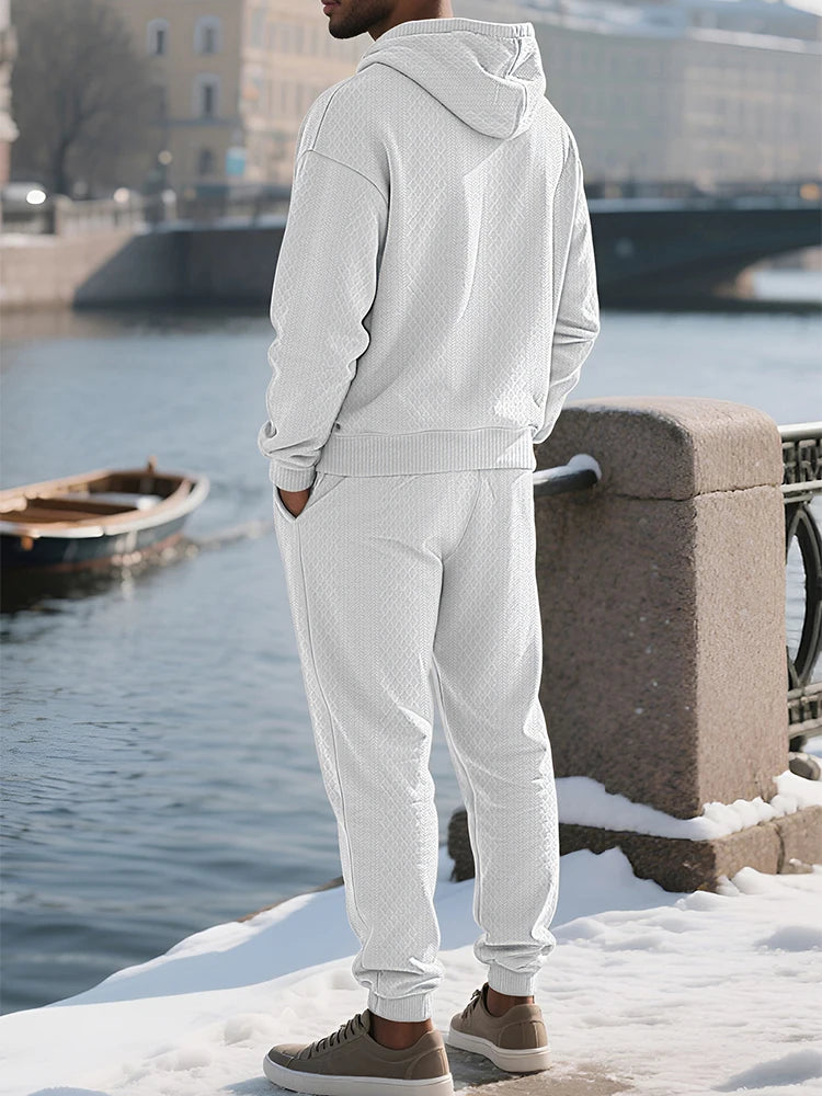 Outdoor Sports Men's Tracksuits Fashion Textured Long Sleeve Hoodies And Pants Two Piece Suits Fall Winter Men's Casual Outfits