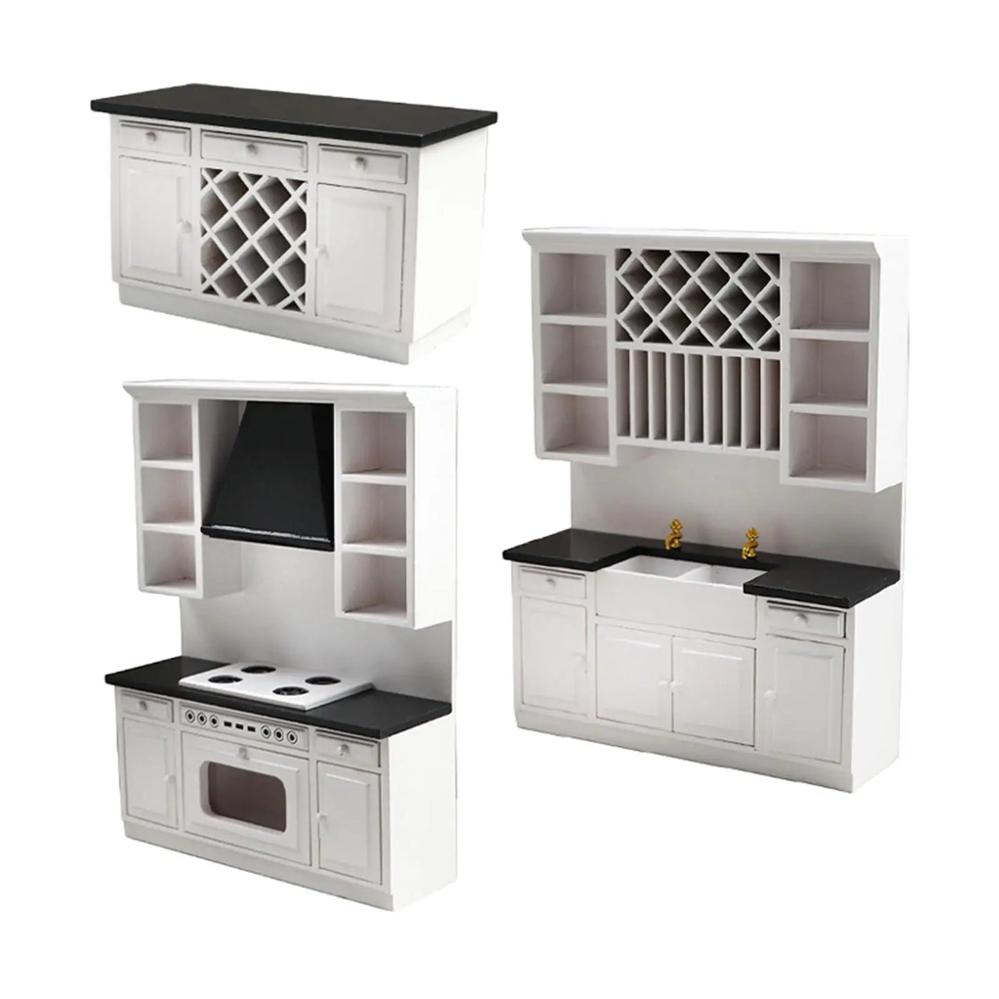مجموعة أثاث غرفة الطعام وخزانة المطبخ لبيت الدمية بمقياس 1/12، مكونة من 3 قطع، ديكور منزلي بنفسك، طاولة بار صغيرة، إكسسوارات أثاث