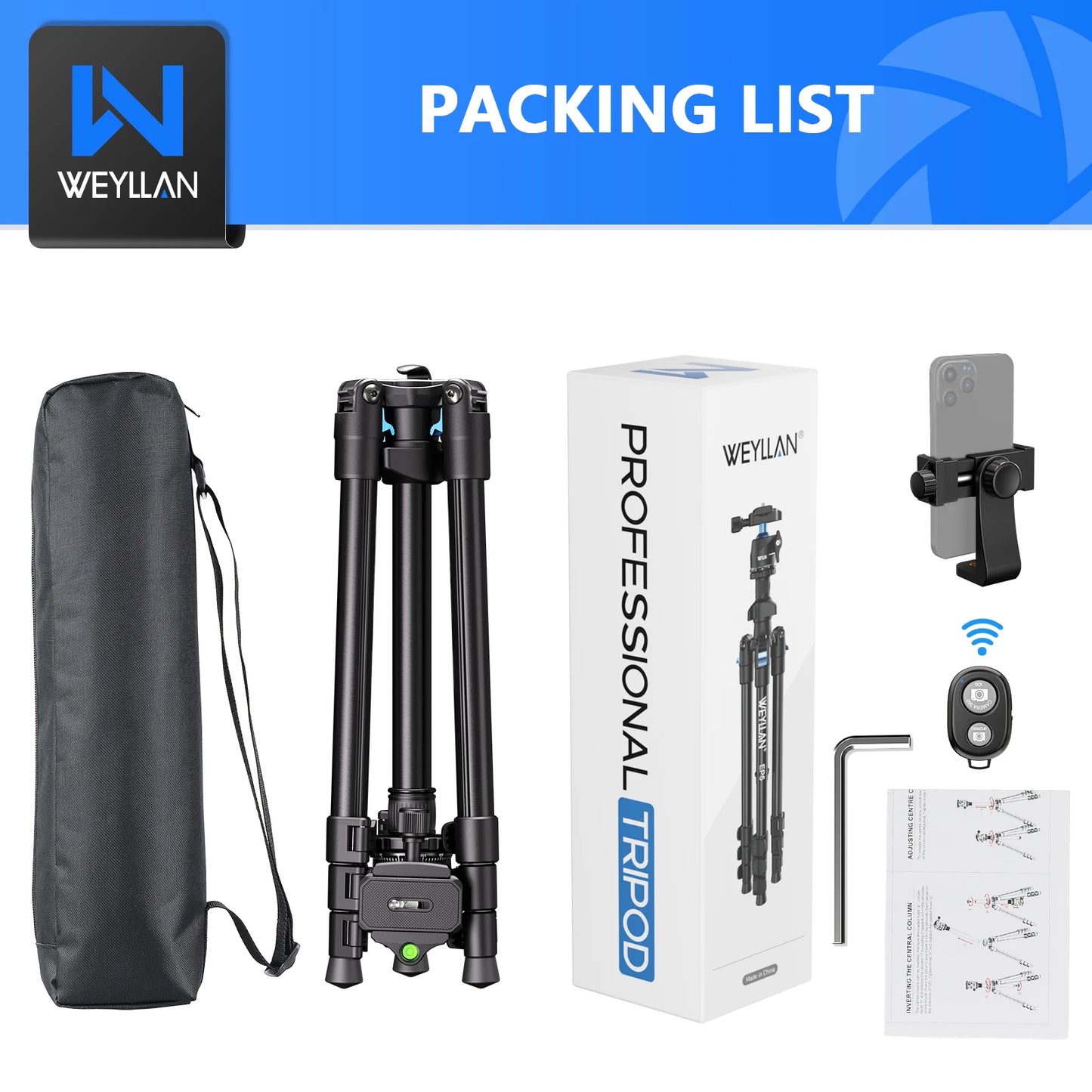 حامل ثلاثي خفيف الوزن Weyllan EP5 مصنوع من سبائك الألومنيوم وحامل ثلاثي محمول برأس كروي وحامل إضاءة للتصوير الفوتوغرافي للكاميرا
