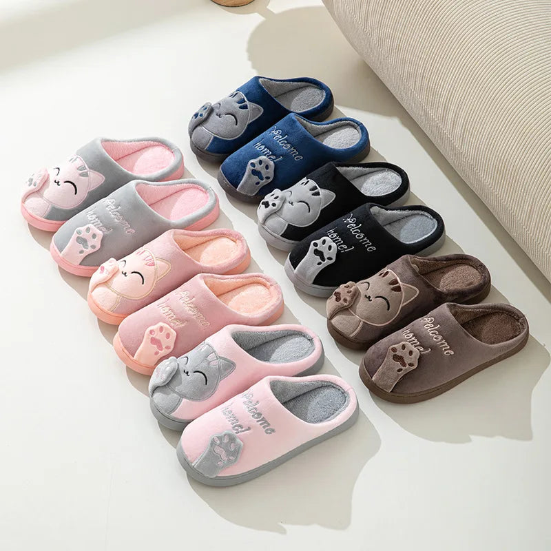 Cotton slippers women's autumn and winter new cartoon lucky cat Korean version cute warm indoor home