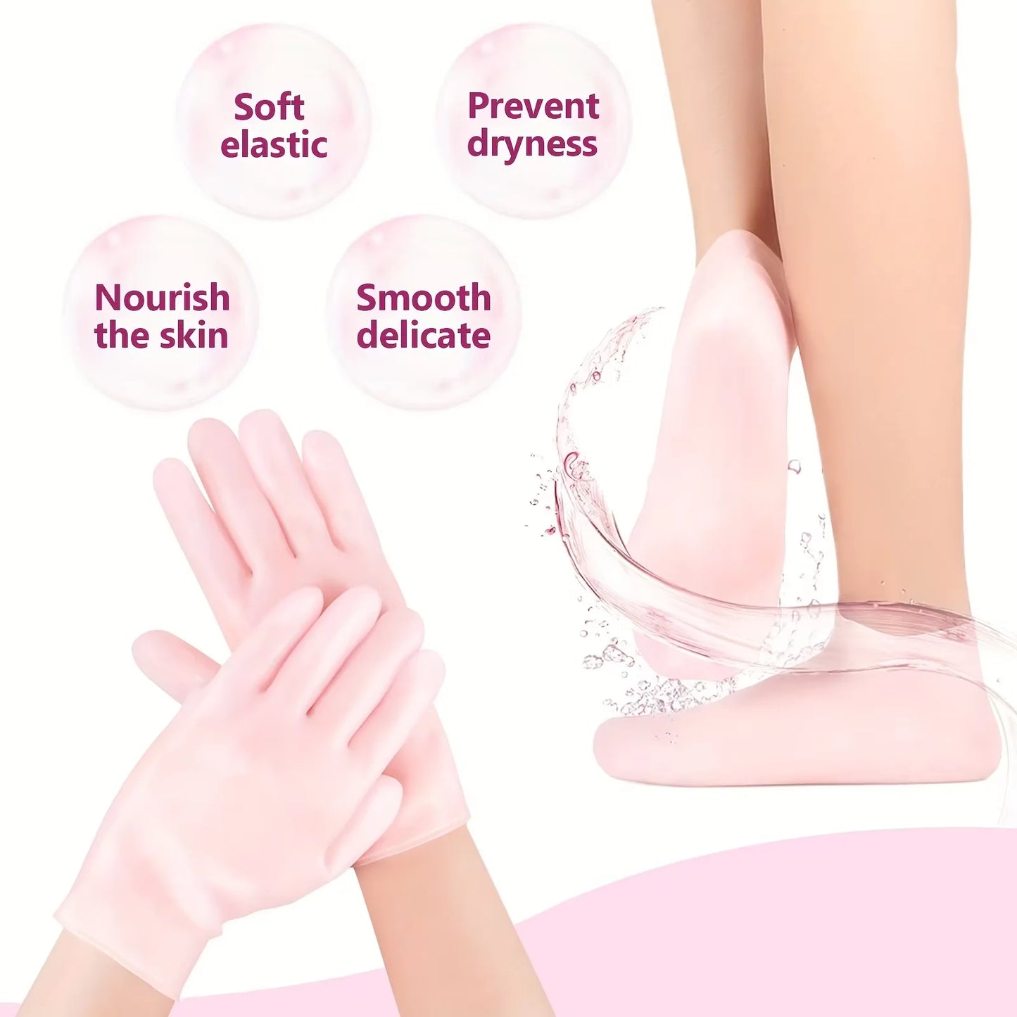 Silicone Skin Care 3-Piece Set - Reusable Moisturizing Mask Set, Gloves, Socks - For Face, Hands and Feet Dry, Cracked Skin, Set