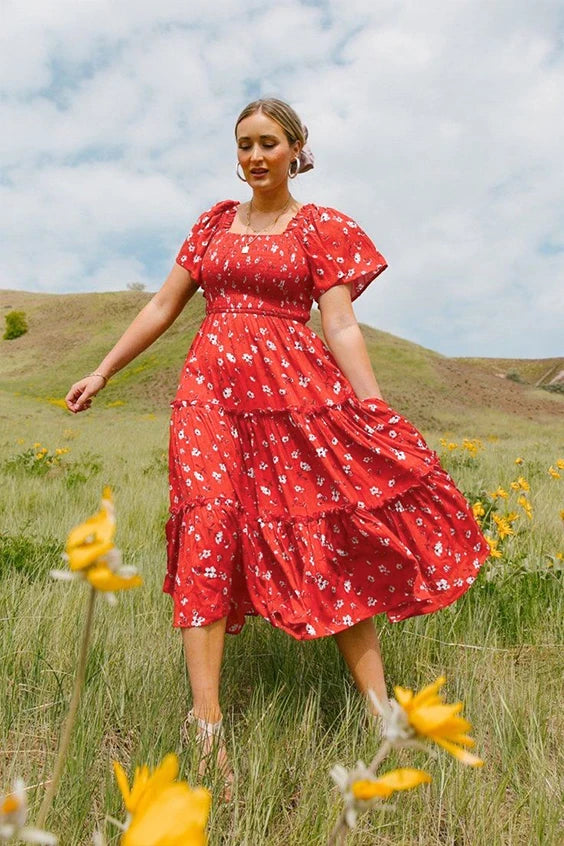 Women's Long Dresses Fashion Floral Ladies Dress Vestidos Vintage Holiday Long Dresses Maid Dress Vestidos Femal Elegant Dresses