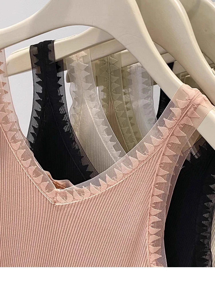 Women Summer Fashion Thin Knitted Undershirt Sleeveless Pullover Corset Top Half High Neck Comfortable Breathable Lace Tank Top SwiftNest