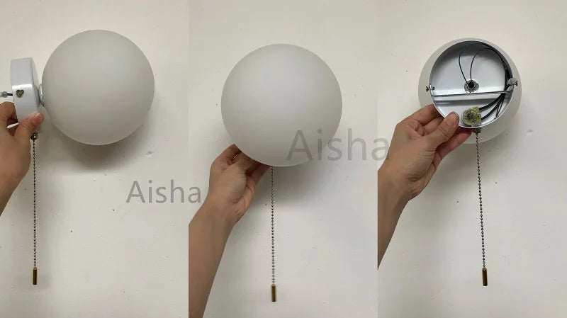 مصباح حائط لغرفة النوم الحديثة، مصباح حائط كروي إبداعي جديد مع مفتاح قابس القدم، مصباح حائط لغرفة المعيشة، فندق، منزل عائلي، ديكور