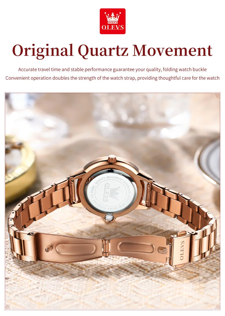 OLEVS 5588 Women's Watches Original Luxury Quartz Ladies Watch Diamond Bezel Wristwatch Waterproof Automatic Date Reloj Mujer SwiftNest