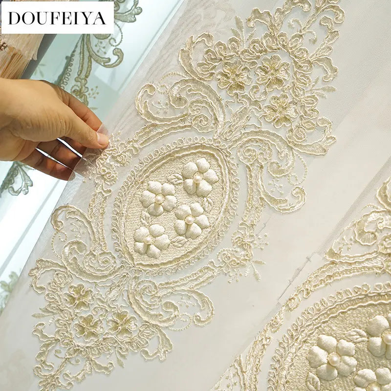 ستائر أوروبية فاخرة حديثة لغرفة المعيشة وغرفة النوم، ستارة زرقاء مخملية مزخرفة بشراشيب، ستارة مسطحة مطرزة من التول حسب الطلب