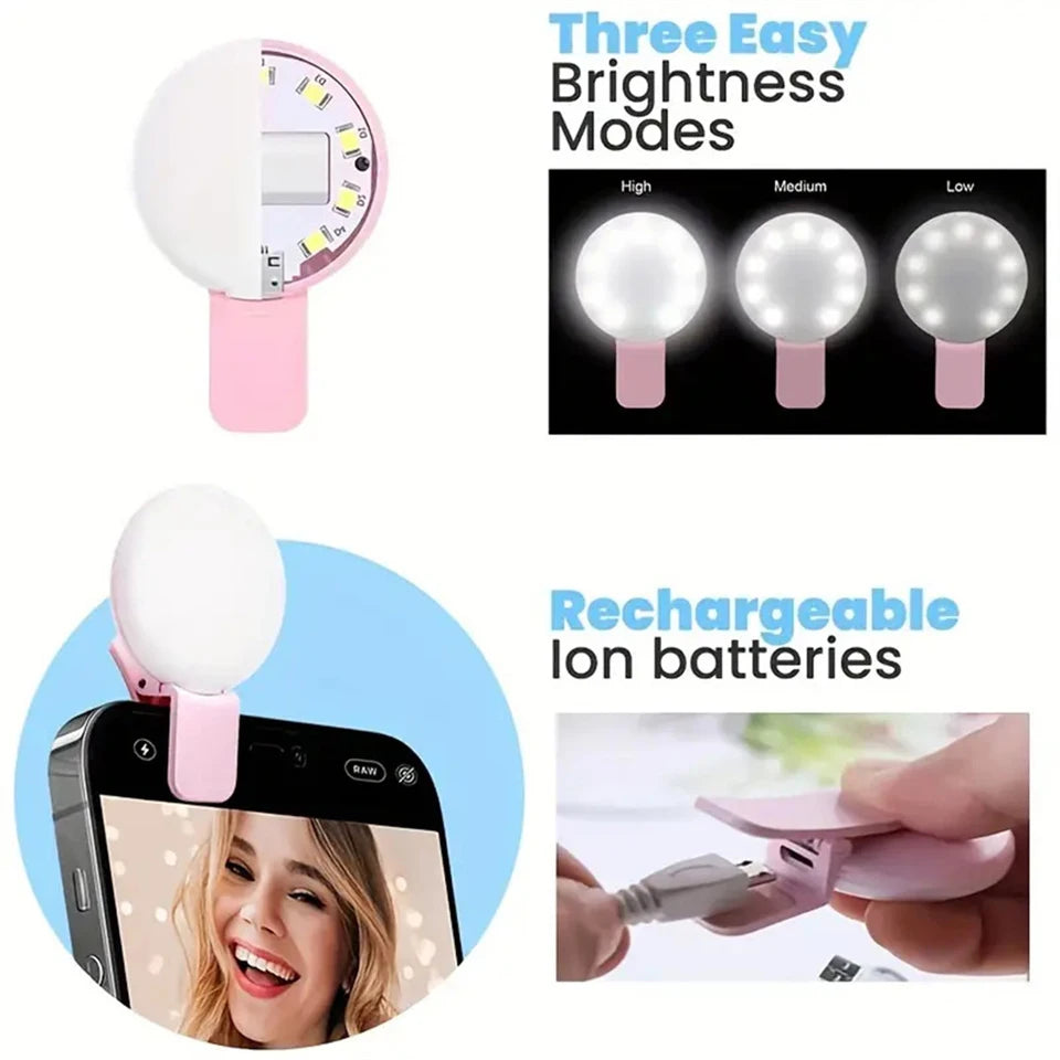 Portable LED Lamp Phone Live Video Beauty Light Universal Mobile Phone Selfie Fill Light USB Charge Photography Clip Ring Light