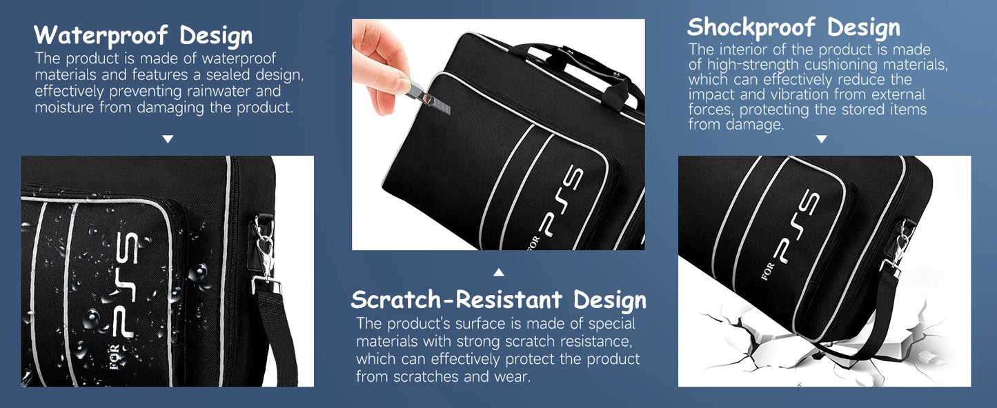 For PS5 Travel Case for PS5 Protective Case Bag Suitable for PS5 Disc/Digital Edition Console, Controllers, Game Cards, Headset