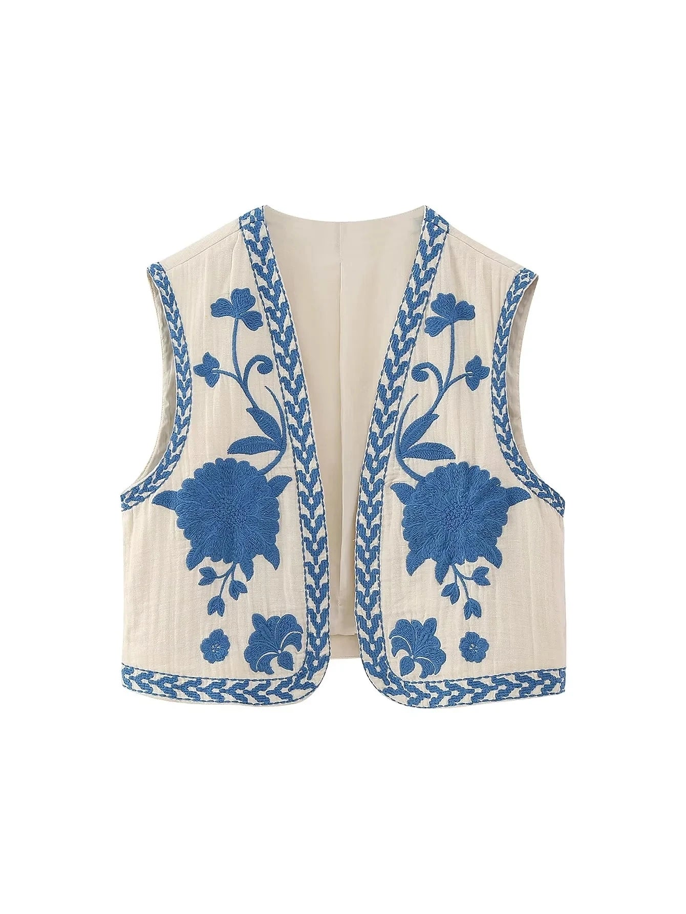 2025 Women Fashion Floral Embroidery Vest Vintage Sleeveless Waistcoat Ouertwear Female Streetwear Chic Vests Tops