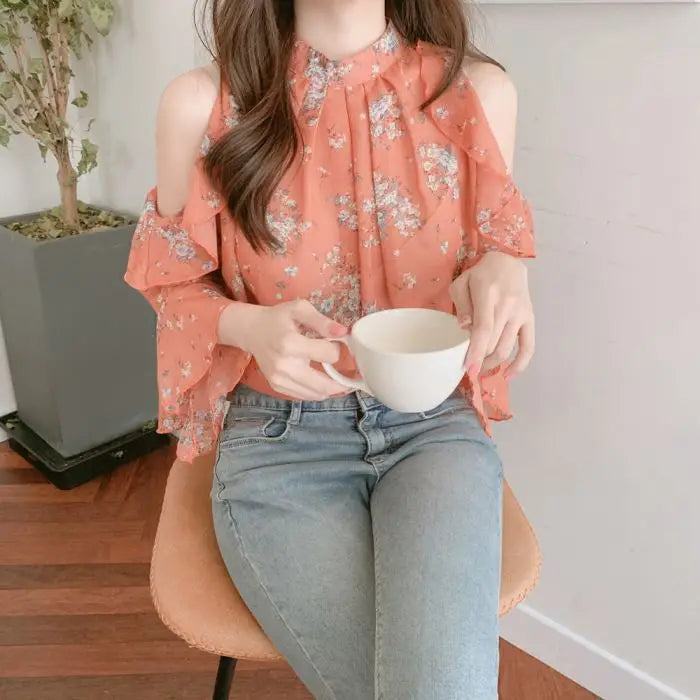 Fashion Woman Off Shoulder Blouse Shirts For Women Stylish Top long Sleeve Female Tops Elegant Chiffon Mujer Woman Clothes SwiftNest