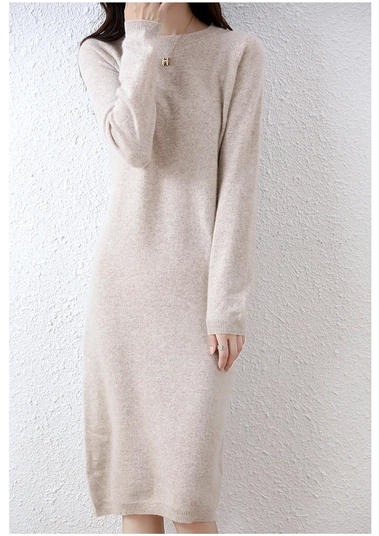 2022 Autumn Winter New Women Fashion Dress 100% Wool Warm Sweater Dress Long Sleeve Knitted Pullover Female Casual Dresses SwiftNest
