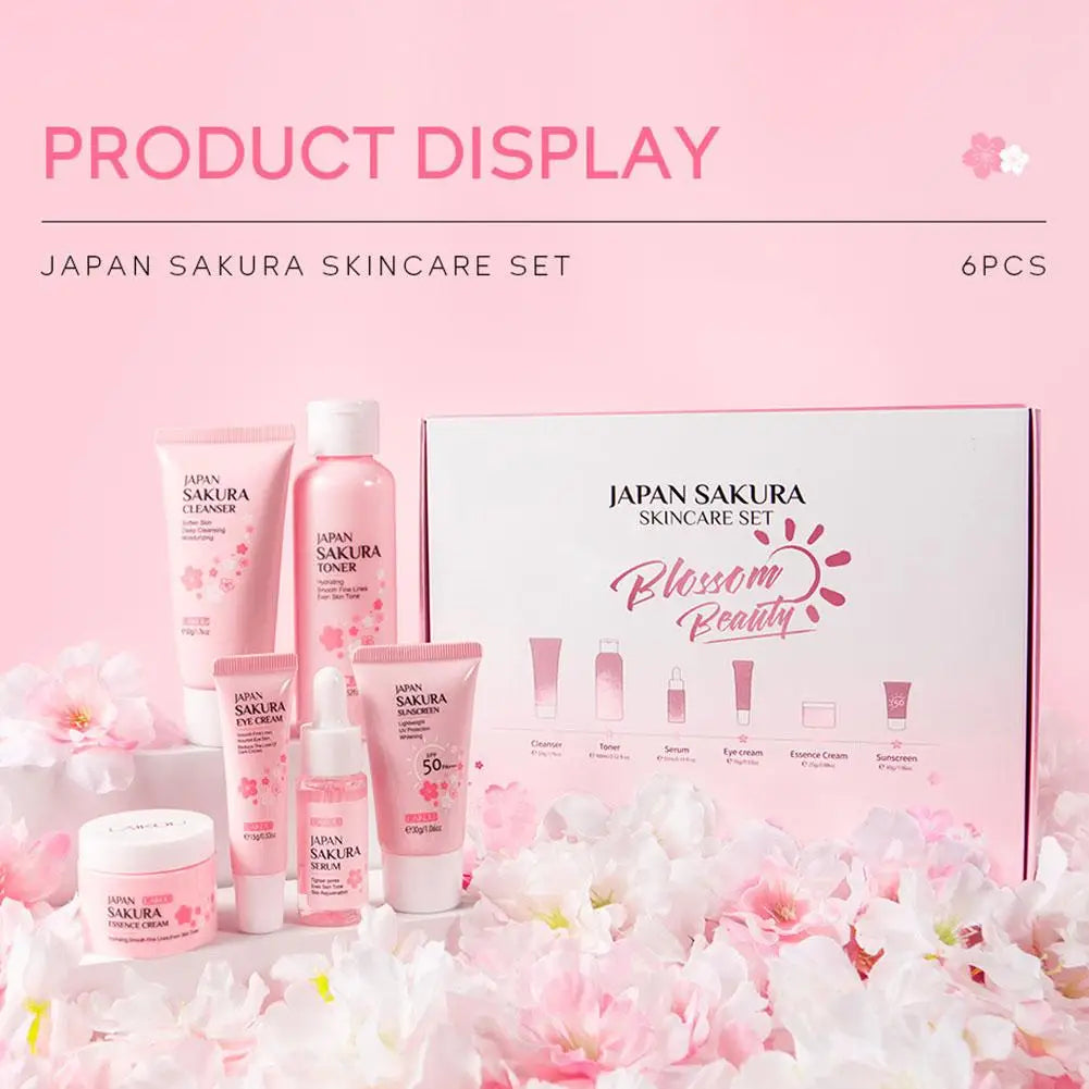 6pcs/Set Sakura Skin Care Sets Gift Sets Skin Care Kit with Cleanser Face Cream Serum Toner Facial Cleanser Product Gift Box New