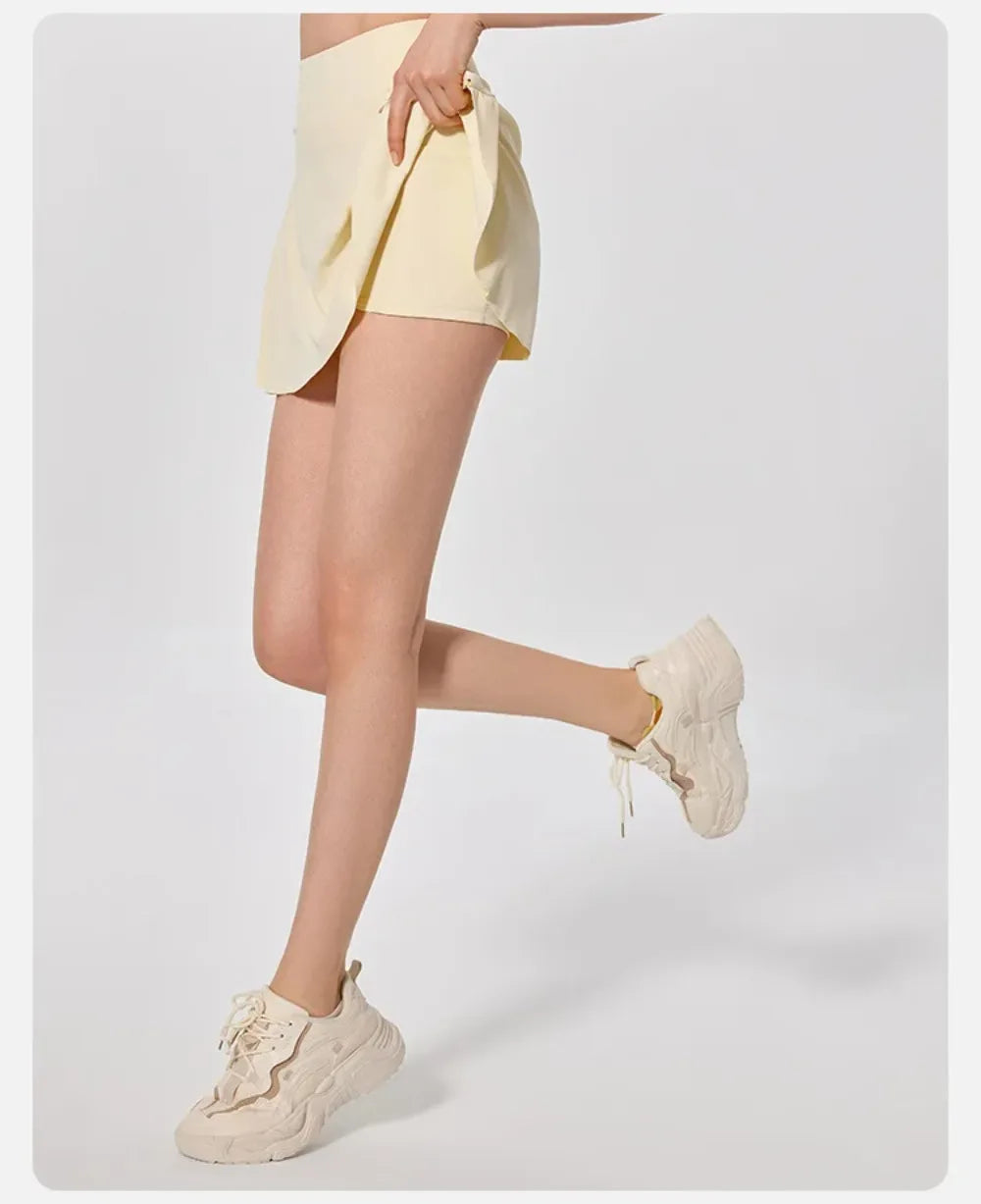 Summer Outdoor Sports Running Half-length Pleated Skirt Tennis Golf Fitness Short Skirt Pants Women's Slim High Waist