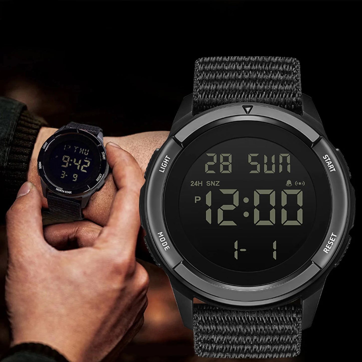 ساعة رياضية للأنشطة الخارجية مقاومة للمطر حتى عمق 50 مترًا، ساعات رياضية رقمية مزودة بإضاءة خلفية LED