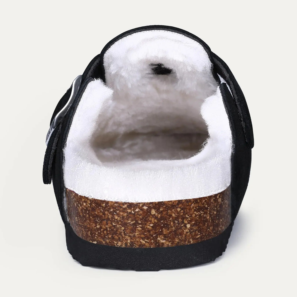 Crestar Women's Fur Lined Suede Clogs Winter Warm Fuzzy Cork Footbed Mules Unisex Cow Suede Potato Shoes Support Drop Shipping