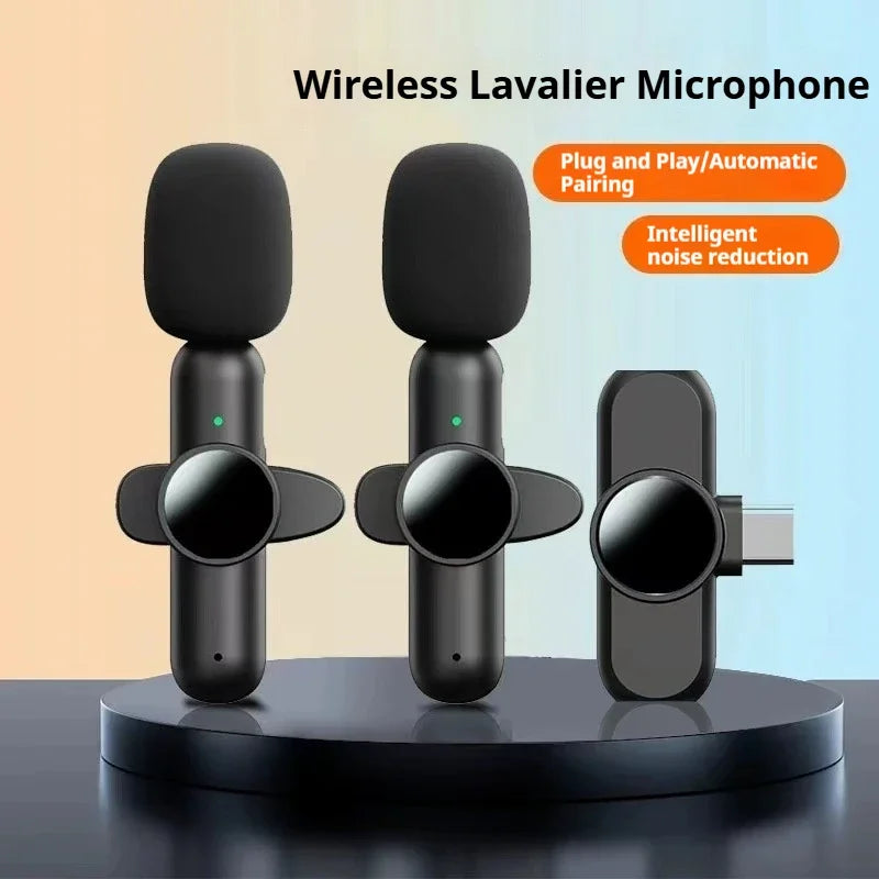 Wireless Lavalier Microphone Mini Portable Smart Noise Reduction Video Recording Microphone for iPhone Android Lapel Mic