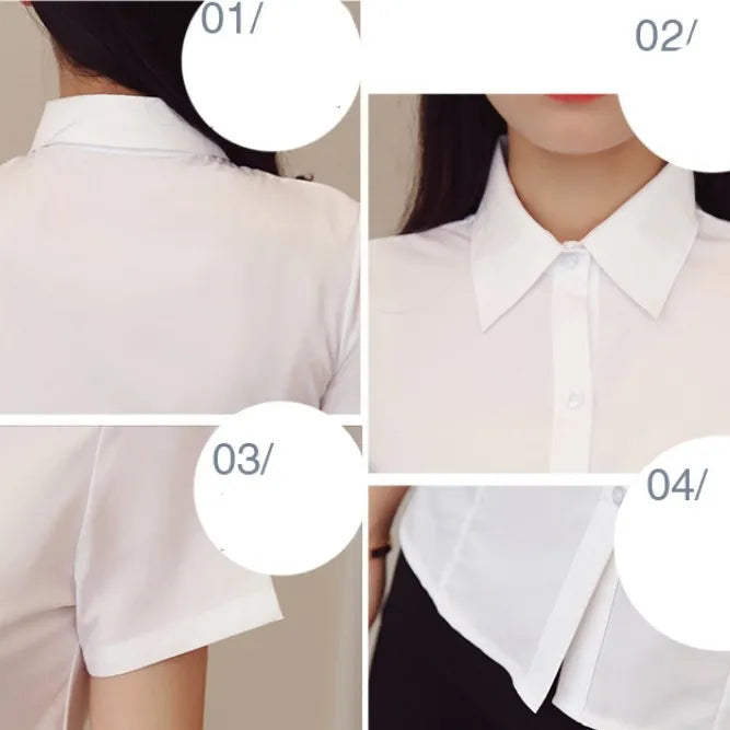 Fashion White Shirts Woman 2025 Autumn Short Sleeve Blouse Solid Ladies Tops OL Female Clothing  Basic Work Shirt Women's Blouse SwiftNest