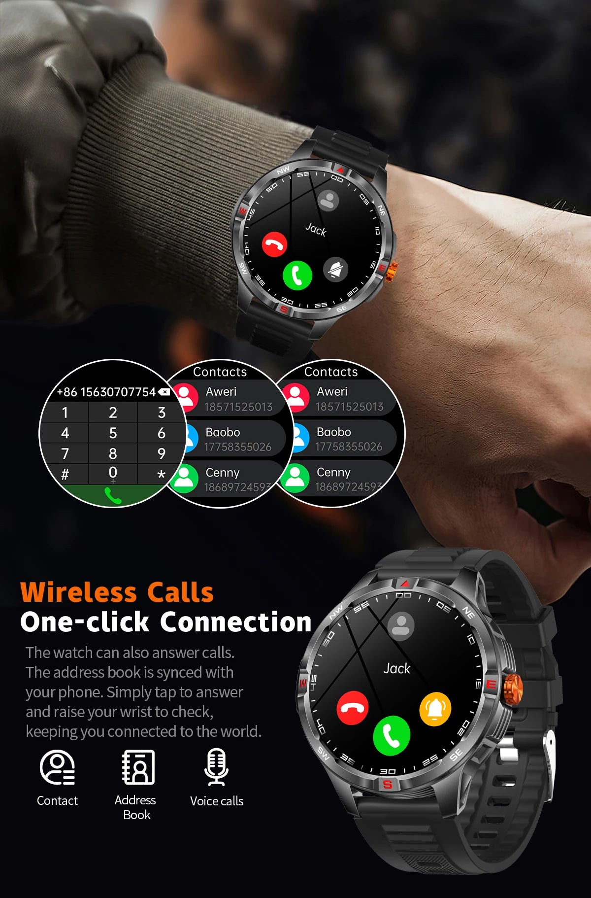 Outdoor Sports Smart Watch Men 1100mAh Large Battery Bluetooth Call 100+ Sports Modes Compass Waterproof Health Sport SmartWatch