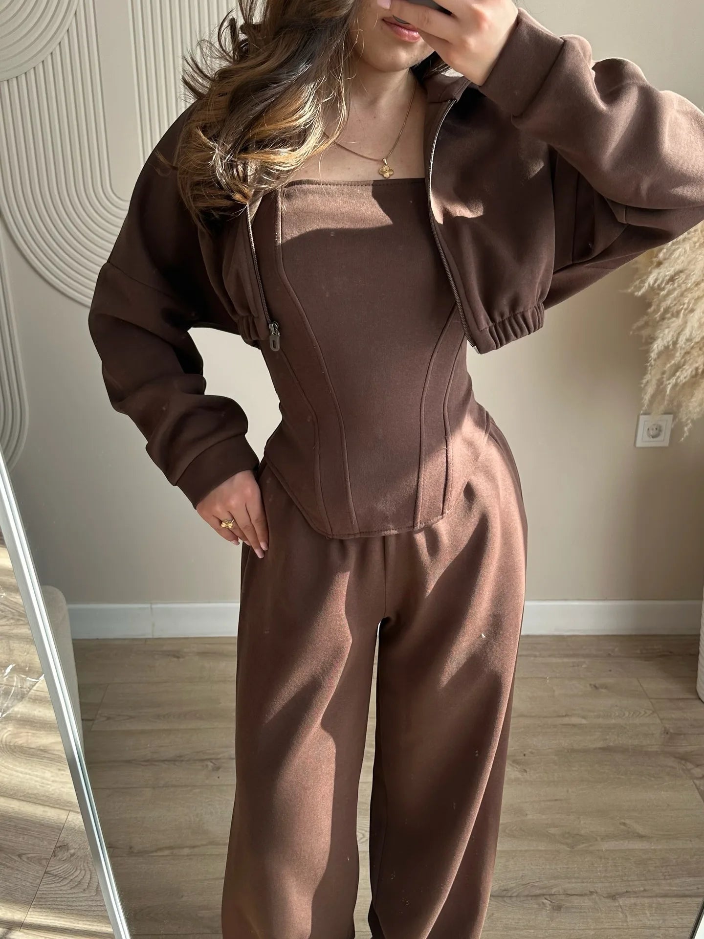 Women's clothing 2025 autumn new fashion hooded sweatshirt jacket vest wide leg pants three piece set