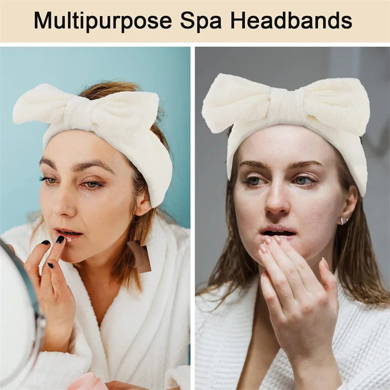 مجموعة من 3 قطع من عصابة رأس لغسل الوجه، أداة تنظيف الوجه، ربطة شعر على شكل فيونكة، أساور معصم مرنة لغسل الوجه