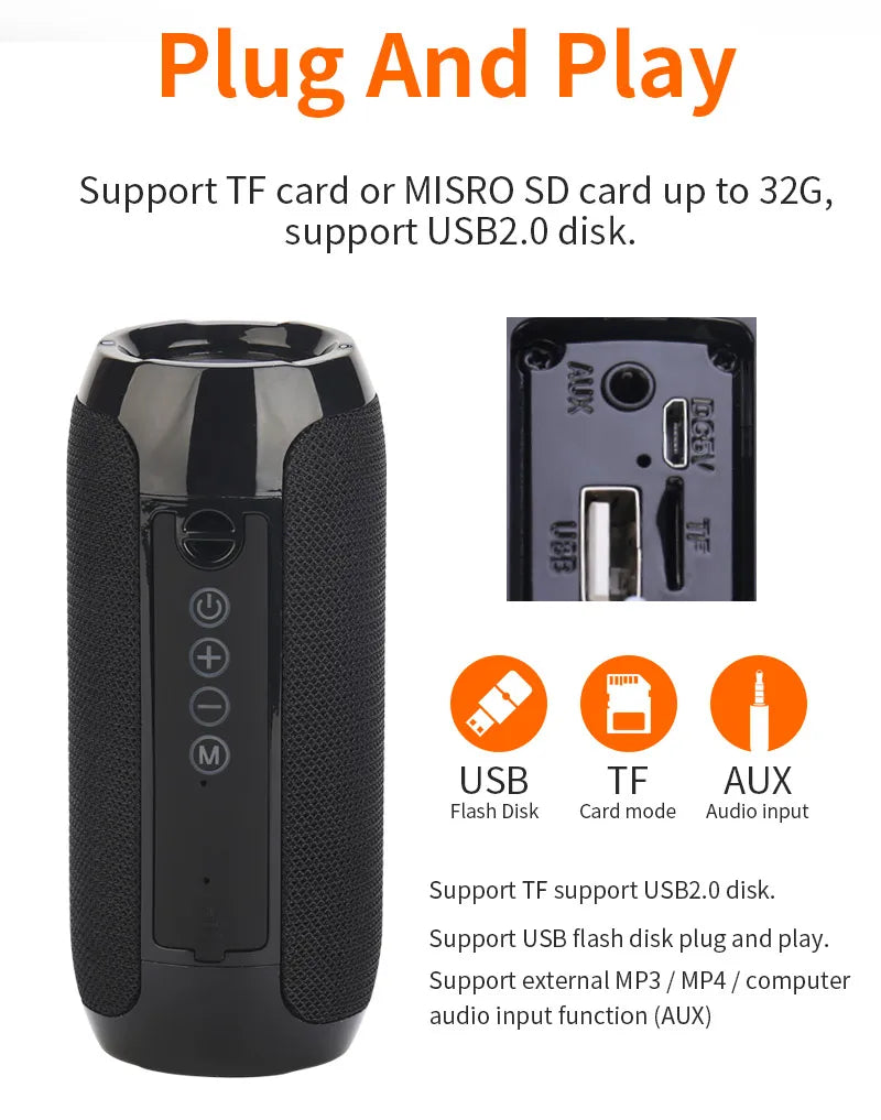 مكبر صوت لاسلكي محمول مزود بتقنية البلوتوث وصندوق صوت موسيقى بلوتوث لجهاز Caixa De Som مزود بمضخم صوت لاسلكي وراديو FM ونظام باس حر اليدين