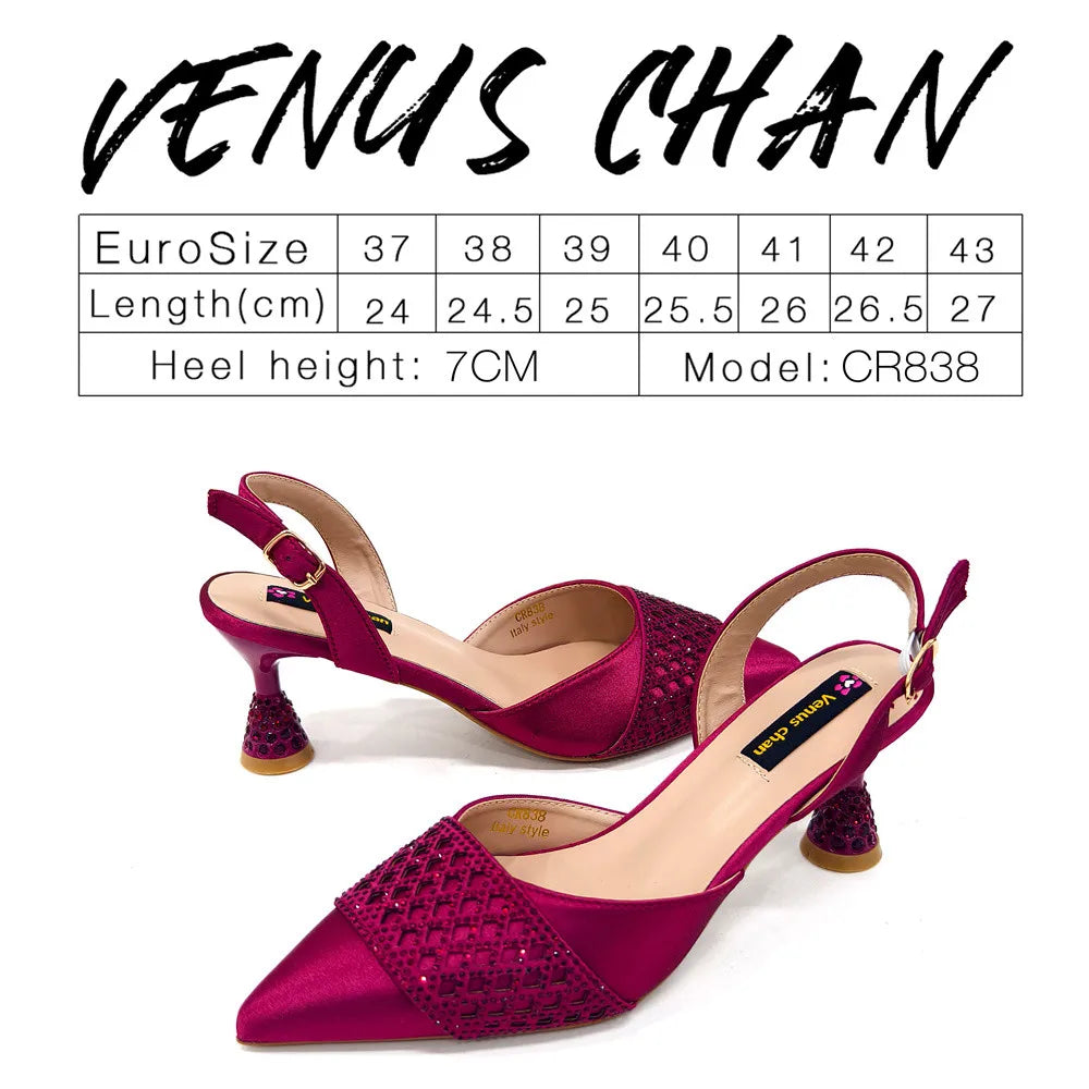 Latest Women Italian Shoes and Matching Bags Decorated with Rhinestone Elegant Pointed Toe Wedding Shoes Bride