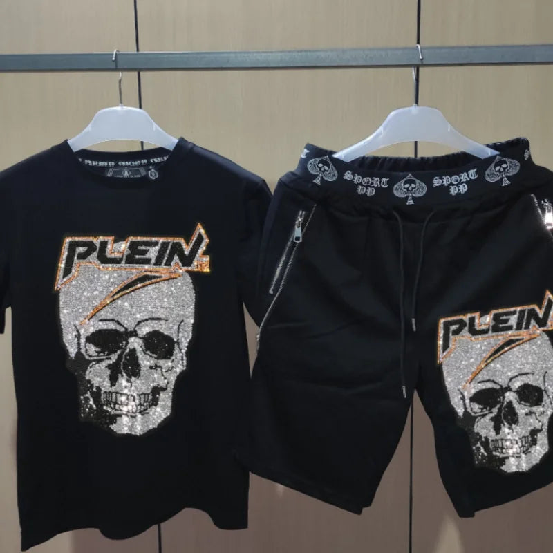 طقم ملابس رياضية رجالي من مصممي الأزياء، بدلة رياضية بأكمام قصيرة، بدلة رجالية كاجوال