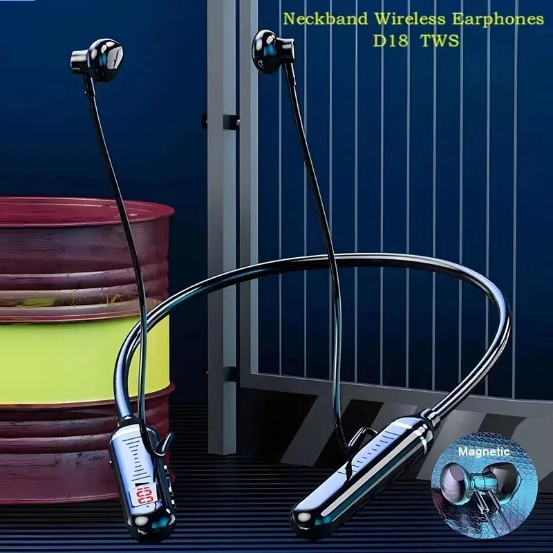 Bluetooth 5.2 Earphones Neckband Headphones TWS Wireless Headsets HiFi Stereo LED Digital Display Dual Mode Waterproof Earbuds