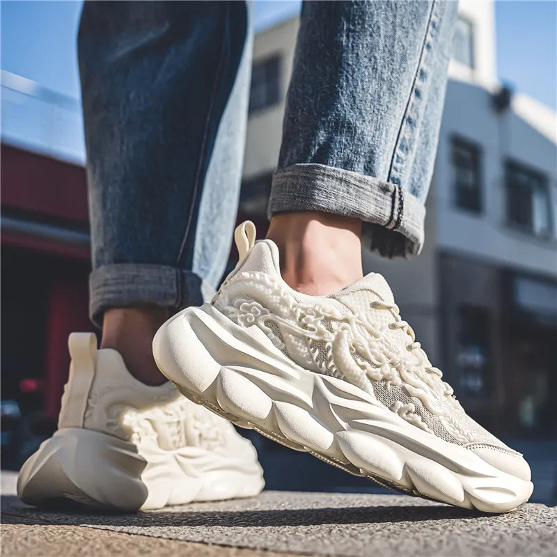 Men Casual Sneakers Cool Chinese Dragon Relief Shoes Luminous Platform Tennis Running Sport Shoe Lovers Walking Jogging Trainers